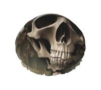 Bonnet de douche imperméable avec motif tête de mort - Double couche de protection pour cheveux longs/bouclés - Réutilisable et facile à transporter.