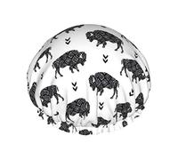 Bonnet de douche imperméable Aztec Bison noir blanc, bonnet de bain élastique pour cheveux, protection de l'environnement, bonnet de bain pour cheveux, double couche imperméable