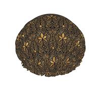 Bonnet de douche imperméable batik doré noir doré, bonnet de bain élastique pour cheveux, protection de l'environnement, bonnet de bain pour cheveux, double couche imperméable.