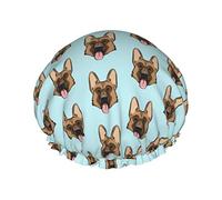 Bonnet de douche imperméable bleu berger allemand, bonnet de bain élastique bonnet de bain pour cheveux de protection de l'environnement, double couche imperméable bonnet de douche