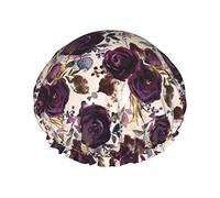 Bonnet de douche imperméable Boho Plum Roses, bonnet de bain élastique pour cheveux, protection de l'environnement, bonnet de bain pour cheveux, double couche imperméable.