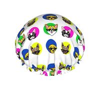 Bonnet de douche imperméable bouledogue français Corgi, bonnet de bain élastique bonnet de bain protection de l'environnement, bonnet de douche double couche imperméable