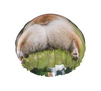 Bonnet de douche imperméable Corgi sur l'herbe dans le parc, bonnet de bain élastique pour cheveux, protection de l'environnement, bonnet de bain pour cheveux, double couche imperméable.