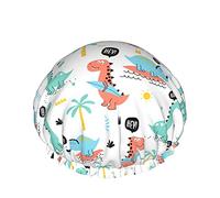 Bonnet de douche imperméable de bain élastique réutilisable de trois dinosaures mignons pour des femmes, casquettes pour l'usage à la maison de station thermale de filles, hôtel et salon de coiffure