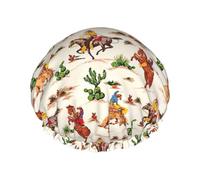 Bonnet de douche imperméable de grande taille avec impression de chevaux de cow-boy pour femmes et hommes, réutilisable, léger, doux