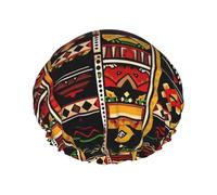 Bonnet de douche imperméable double couche à motif ethnique africain - Masque de bain réutilisable pour voyage, soins à domicile et routine beauté