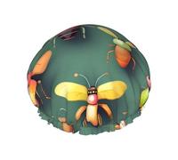 Bonnet de douche imperméable double couche - Atlas des insectes élastique réutilisable chapeau de protection des cheveux pour homme et femme