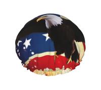 Bonnet de douche imperméable double couche avec drapeau américain et étoiles pour femme, chapeau de bain réutilisable avec bande élastique, garde les cheveux au sec pour la douche et les soins de la