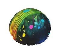 Bonnet de douche imperméable double couche avec notes de musique colorées pour femme, chapeau de bain réutilisable avec bande élastique, garde les cheveux au sec pour la douche et les soins de la peau
