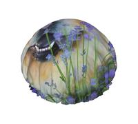 Bonnet de douche imperméable double couche élastique violet à motif Chow-Chow, chien brun doux et duveteux, réutilisable