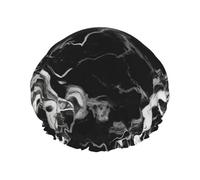 Bonnet de douche imperméable double couche en marbre noir et blanc pour femme, chapeau de bain réutilisable avec bande élastique, garde les cheveux au sec pour la douche et les soins de la peau