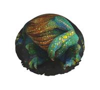 Bonnet de douche imperméable double couche imprimé caméléon pour écouter de la musique - Masque de bain réutilisable pour voyage, soins à domicile et routine beauté