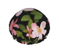 Bonnet de douche imperméable double couche imprimé fleur de jasmin rose - Masque de bain réutilisable pour voyage, soins à domicile et routine beauté
