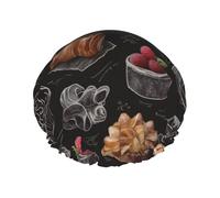 Bonnet de douche imperméable double couche imprimé pastries on tableau noir - Masque de bain réutilisable pour voyage, soins à domicile et routine beauté