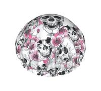 Bonnet de douche imperméable double couche imprimé tête de mort floral, convient à toutes les longueurs de cheveux (27,9 x 11,9 cm)