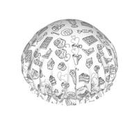 Bonnet de douche imperméable double couche imprimé thé après-midi, convient à toutes les longueurs de cheveux (27,9 x 11,9 cm)
