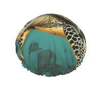 Bonnet de douche imperméable double couche imprimé tortue de mer - Masque de bain réutilisable pour voyage, soins à domicile et routine beauté
