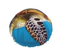 Bonnet de douche imperméable double couche imprimé tortue de mer - Masque de bain réutilisable pour voyage, soins à domicile et routine beauté