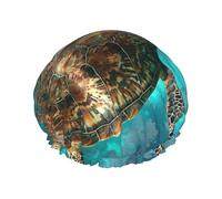 Bonnet de douche imperméable double couche imprimé tortue de natation - Masque de bain réutilisable pour voyage, soins à domicile et routine beauté