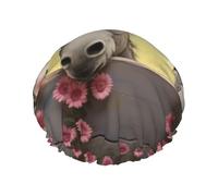 Bonnet de douche imperméable double couche motif âne et fleur pour femme, chapeau de bain réutilisable avec bande élastique, garde les cheveux au sec pour la douche et les soins de la peau