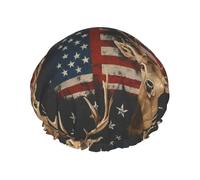 Bonnet de douche imperméable double couche motif cerf patriotique, bonnet réutilisable avec bande élastique