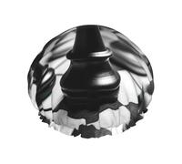 Bonnet de douche imperméable double couche noir et blanc pour femme, chapeau de bain réutilisable avec bande élastique, garde les cheveux au sec pour la douche et les soins de la peau