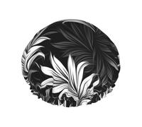 Bonnet de douche imperméable double couche noir et blanc pour femme, chapeau de bain réutilisable avec bande élastique, garde les cheveux au sec pour la douche et les soins de la peau