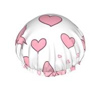 Bonnet de douche imperméable double couche pour homme et femme Rose Noeuds Cœurs - Protection des cheveux pour le bain, masques faciaux, spa