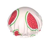 Bonnet de douche imperméable double couche rose pastèque pour femme, chapeau de bain réutilisable avec bande élastique, garde les cheveux au sec pour la douche et les soins de la peau