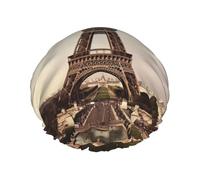 Bonnet de douche imperméable double couche tour Eiffel pour femme, chapeau de bain réutilisable avec bande élastique, garde les cheveux au sec pour la douche et les soins de la peau