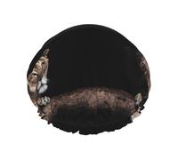 Bonnet de douche imperméable élastique double couche à motif lion sauvage et tigre, réutilisable