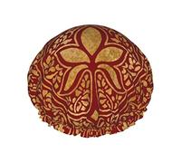 Bonnet de douche imperméable en batik doré doré bordeaux, bonnet de bain élastique pour cheveux, protection de l'environnement, bonnet de bain pour cheveux, double couche imperméable.