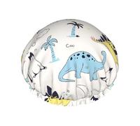 Bonnet de douche imperméable et réutilisable à double couche pour femme, motif dinosaures et volcans anciens, pour cheveux longs