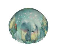 Bonnet de douche imperméable et réutilisable avec double élastique, mignon bébé éléphant dans une prairie fleurie, pour un usage quotidien. Taille L.