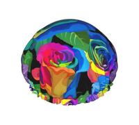Bonnet de douche imperméable et réutilisable avec imprimé roses multicolores pour homme et femme