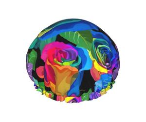 Bonnet de douche imperméable et réutilisable avec imprimé roses multicolores pour homme et femme