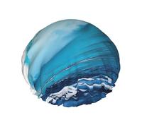 Bonnet de douche imperméable et réutilisable avec motif vagues de l'océan - Grande taille - Pour homme et femme