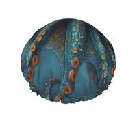 Bonnet de douche imperméable et réutilisable pour femme, motif poulpe étrange et coloré, double couche, pour cheveux longs