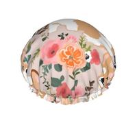 Bonnet de douche imperméable extra large avec motif floral - Double couche de protection pour cheveux longs/bouclés - Réutilisable et facile à transporter.