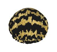Bonnet de douche imperméable noir en zigzag à paillettes dorées, bonnet de bain élastique pour cheveux, protection de l'environnement, bonnet de bain pour cheveux, double couche imperméable.
