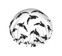 Bonnet de douche imperméable noir et blanc Orca Killer Whale, bonnet de bain élastique pour cheveux, protection de l'environnement, bonnet de bain pour cheveux, double couche imperméable