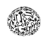 Bonnet de douche imperméable noir et blanc Skeleton Keys, bonnet de bain élastique pour cheveux, protection de l'environnement, bonnet de bain pour cheveux, double couche imperméable.
