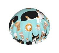 Bonnet de douche imperméable pour chien Corgi Colored Coffees, bonnet de bain élastique pour cheveux, protection de l'environnement, bonnet de bain pour cheveux, double couche imperméable