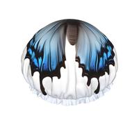 Bonnet de douche imperméable pour homme et femme avec imprimé papillon bleu