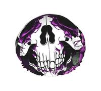 Bonnet de douche imperméable pour homme et femme Motif squelette Rose Violet