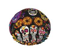 Bonnet de douche imperméable pour homme et femme - Motif tête de mort rose