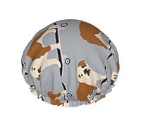 Bonnet de douche imperméable pour planche à roulettes Bulldog anglais avec ourlet élastiqué Design réversible pour bonnet de douche pour toutes les longueurs de cheveux