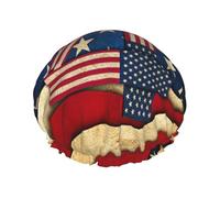 Bonnet de douche imperméable réutilisable 4 juillet imprimé drapeau patriotique, bonnet de bain élastique double couche, grand bonnet de douche pour femmes cheveux longs