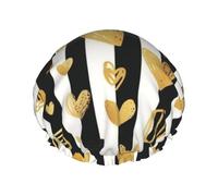 Bonnet de douche imperméable réutilisable avec bande de cœur pour femme - Couvre-cheveux élastique pour le bain, le spa, les voyages et l'utilisation quotidienne