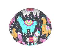 Bonnet de douche imperméable réutilisable avec imprimé alpaga indien, double couche élastique, grand bonnet de douche pour femmes cheveux longs